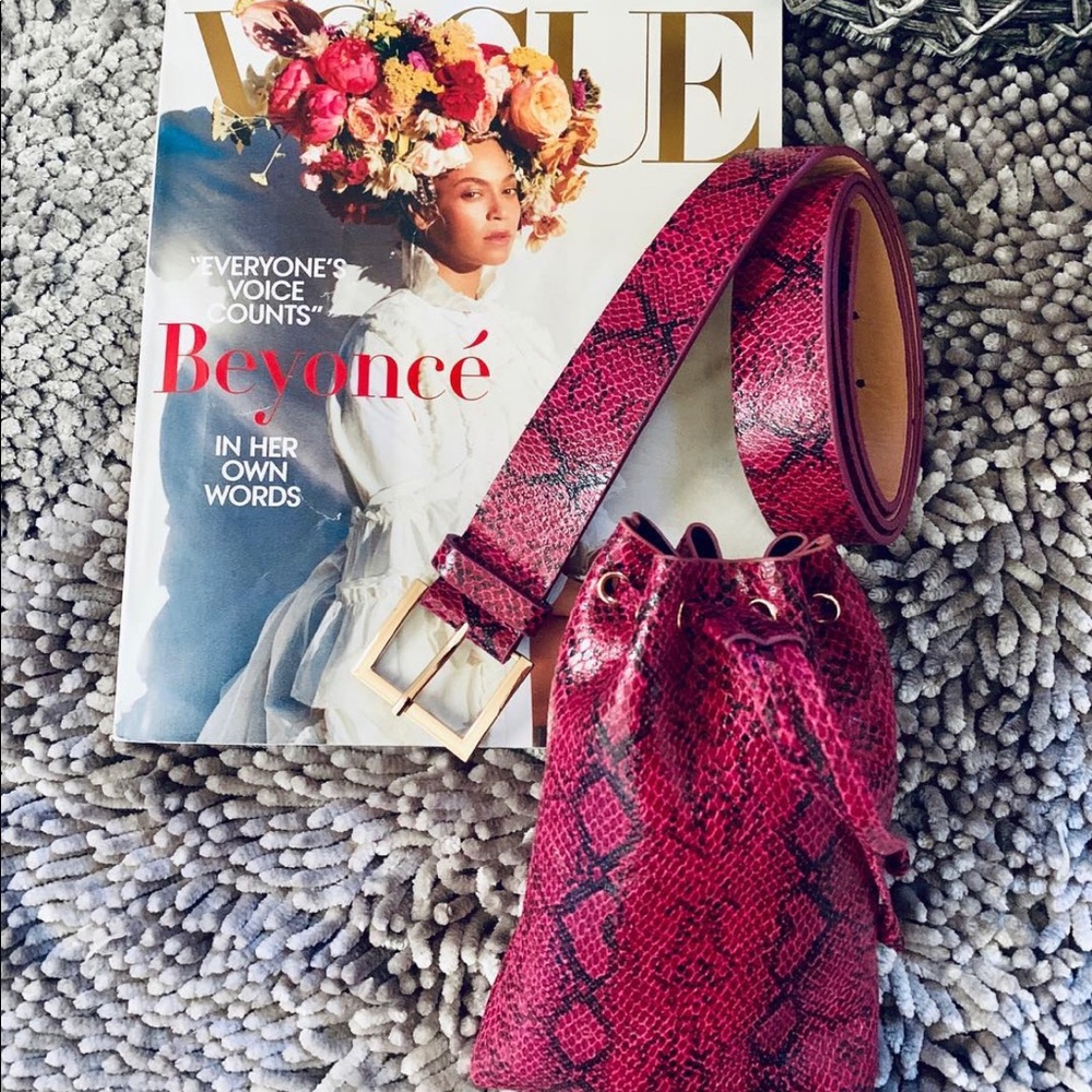 Pink reddish and black belt bag